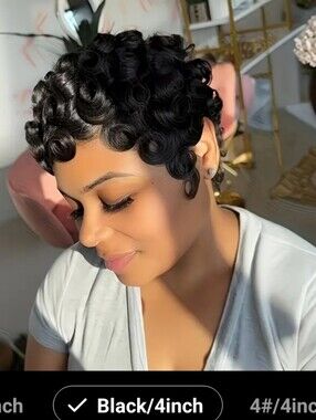 🆕️➿️Curly Pixie Wig, Black, 4"